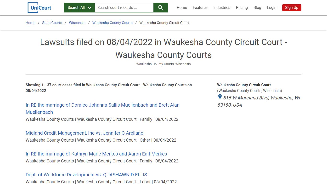 Lawsuits filed on 08/04/2022 in Waukesha County Circuit Court ...